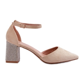 Décolleté beige realizzate in eco suede su tacco decorato di Anlitela