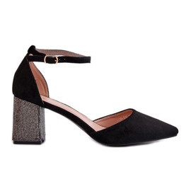 Décolleté in eco-suede con tacco decorato, Anlitela nera nero