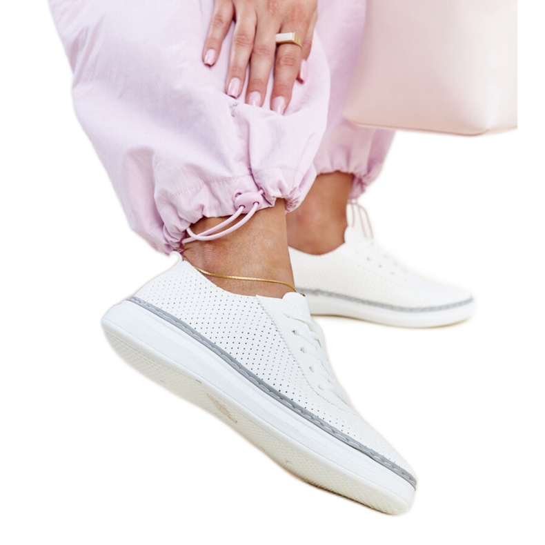 Sneakers Biserka traforate bianche e grigie bianca