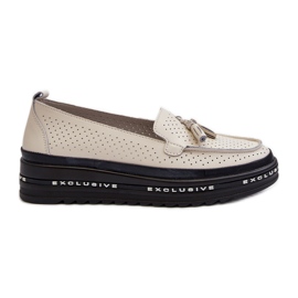 Mocassini da Donna in Pelle con Plateau Beige Assetnima