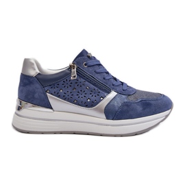 Sneakers da donna con plateau con motivo traforato e glitter INBLU IN000372 Blu
