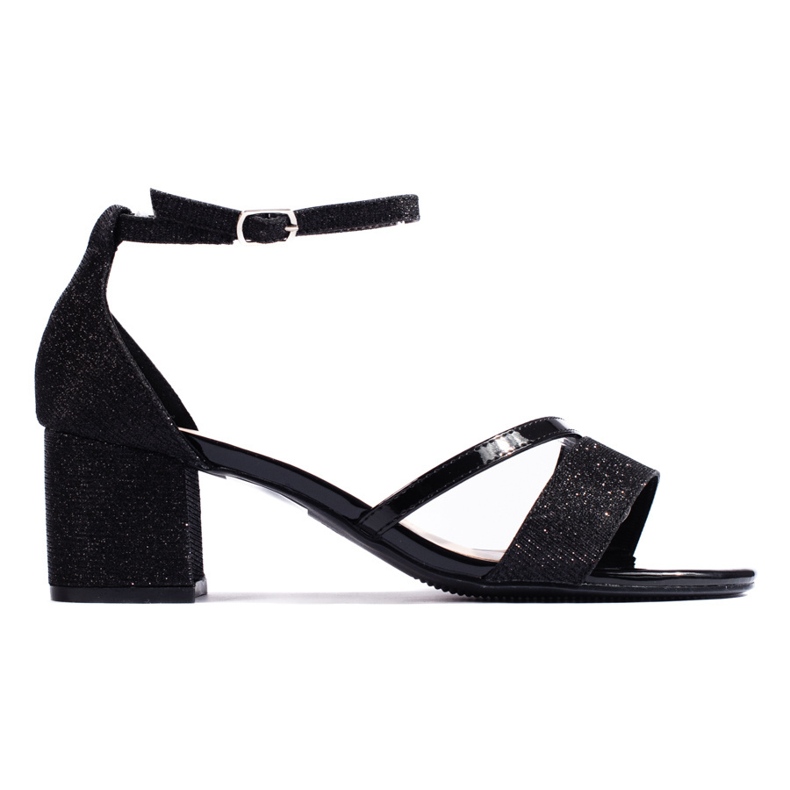 Sandali neri con tacco alto glitterati nero