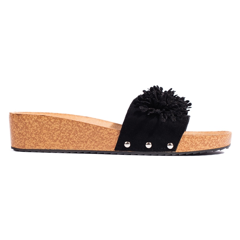 Ciabatte da donna in camoscio con fiori, colore nero
