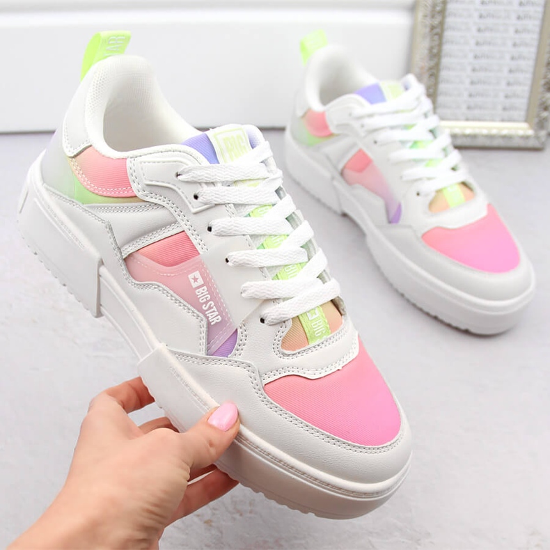 Scarpe sportive da donna con plateau multicolor Big Star NN274359 bianca