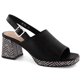 Sandali da donna con tacco decorativo, neri Sergio Leone SK572 nero