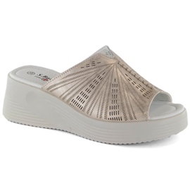 Comodi sandali con zeppa in pelle oro da donna S.Barski LR275 d'oro