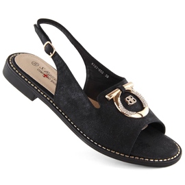 Comodi sandali da donna con decorazione, neri S.Barski 053 nero