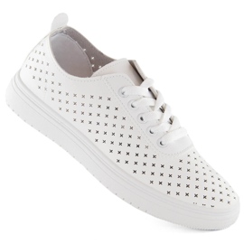Scarpe sportive traforate da donna, colore bianco Sabatina 0819