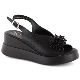Sandali zeppa da donna in pelle nera con perline Filippo DS6076 nero
