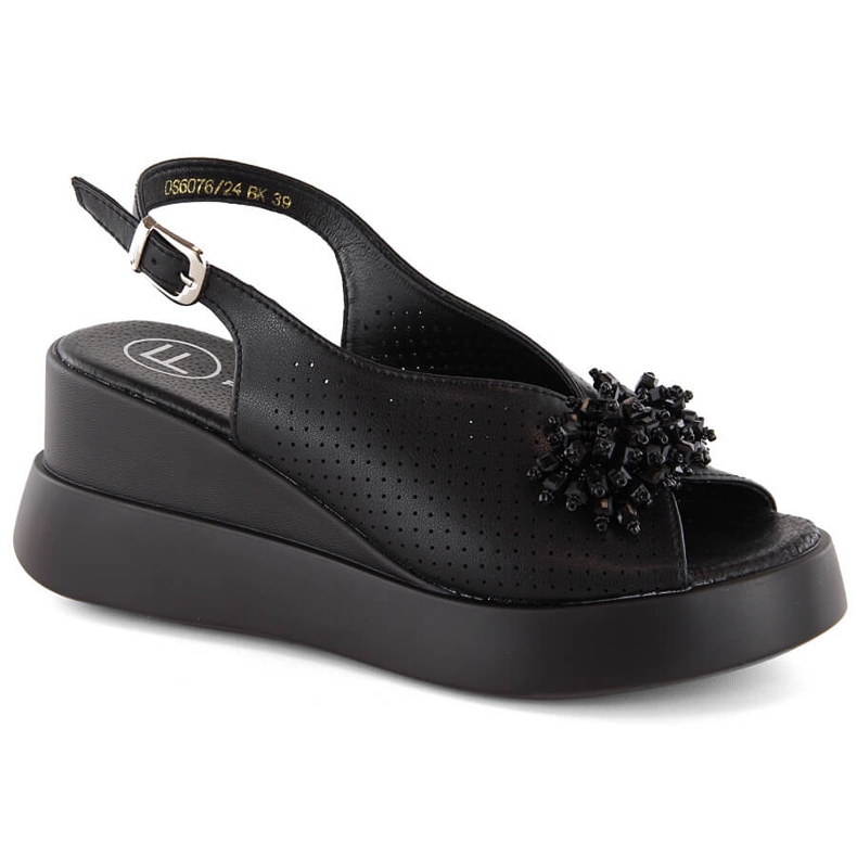 Sandali zeppa da donna in pelle nera con perline Filippo DS6076 nero