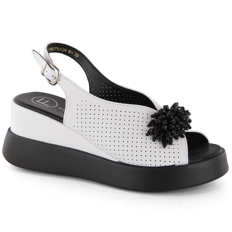 Sandali con zeppa da donna in pelle con perline, bianco Filippo DS6076 bianca