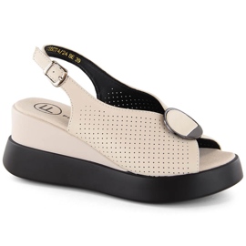 Sandali zeppa traforata in pelle beige Filippo DS6074