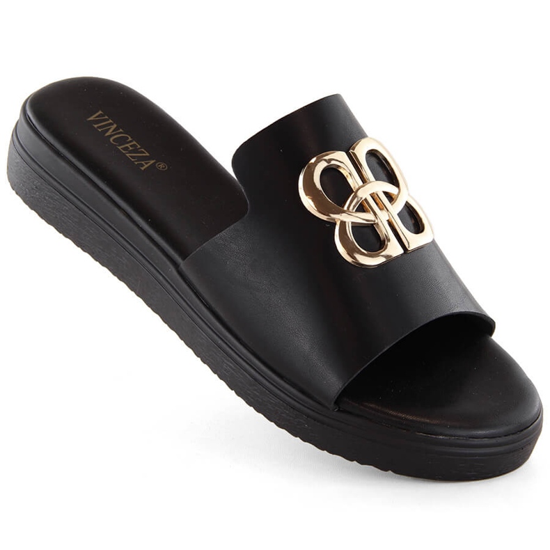 Infradito da donna nere con decorazione, Vinceza 73501 nero