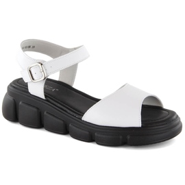 Sandali con zeppa in pelle da donna, bianchi, Vinceza 7884 bianca