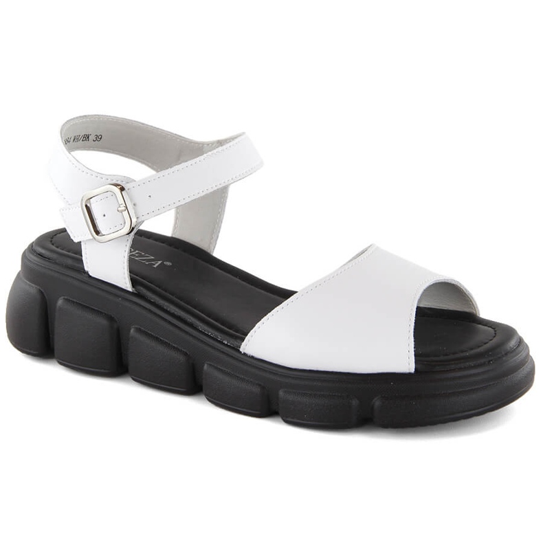 Sandali con zeppa in pelle da donna, bianchi, Vinceza 7884 bianca