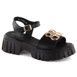 Sandali da donna in pelle con tacco alto e plateau, nero Vinceza 7910
