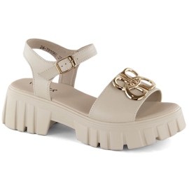 Sandali beige da donna in pelle con tacco e plateau Vinceza 7910
