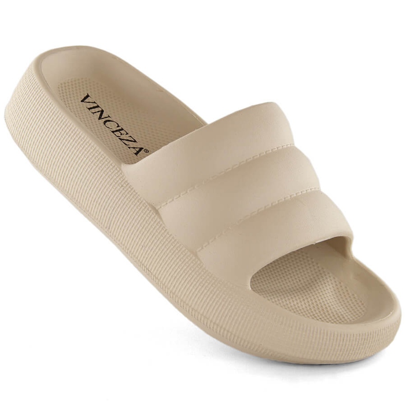 Ciabatte da donna con plateau trapuntato, beige Vinceza 75204