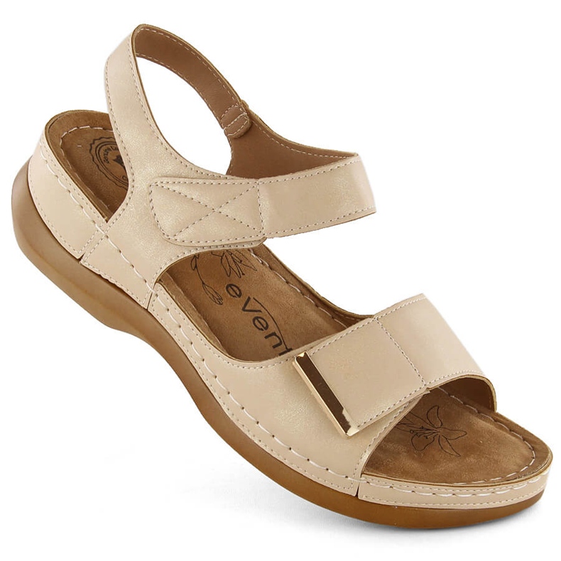 Sandali comodi da donna con velcro, beige eVento 0146