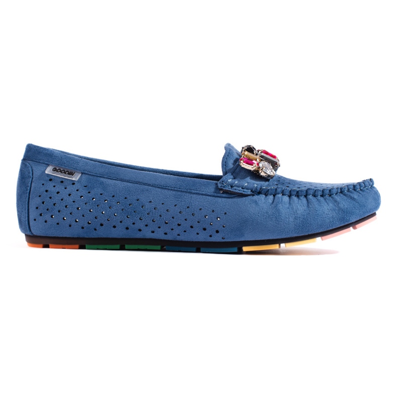Goodin Mocassini da donna blu traforati con cristalli