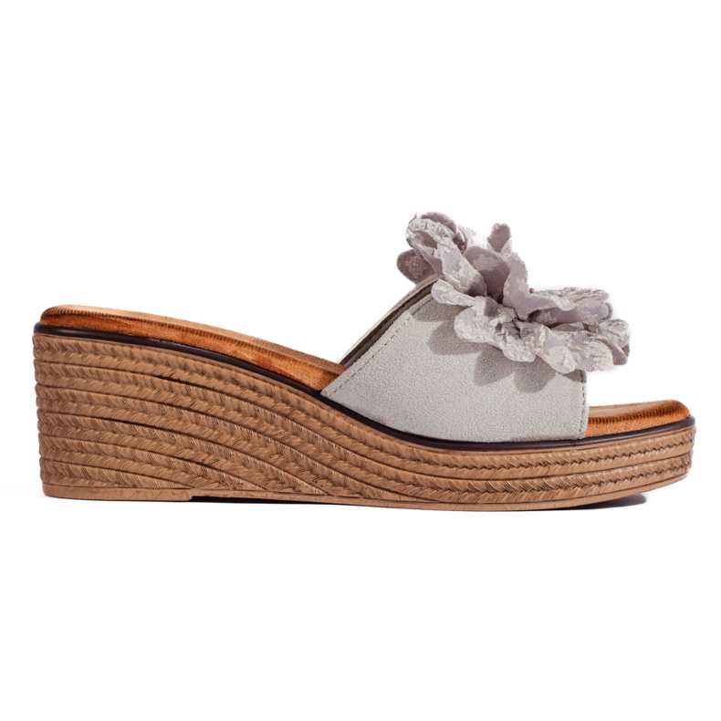 Sabot con zeppa in camoscio grigio