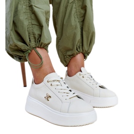 Sneaker di pelle beige chiaro con suola alta, Melita