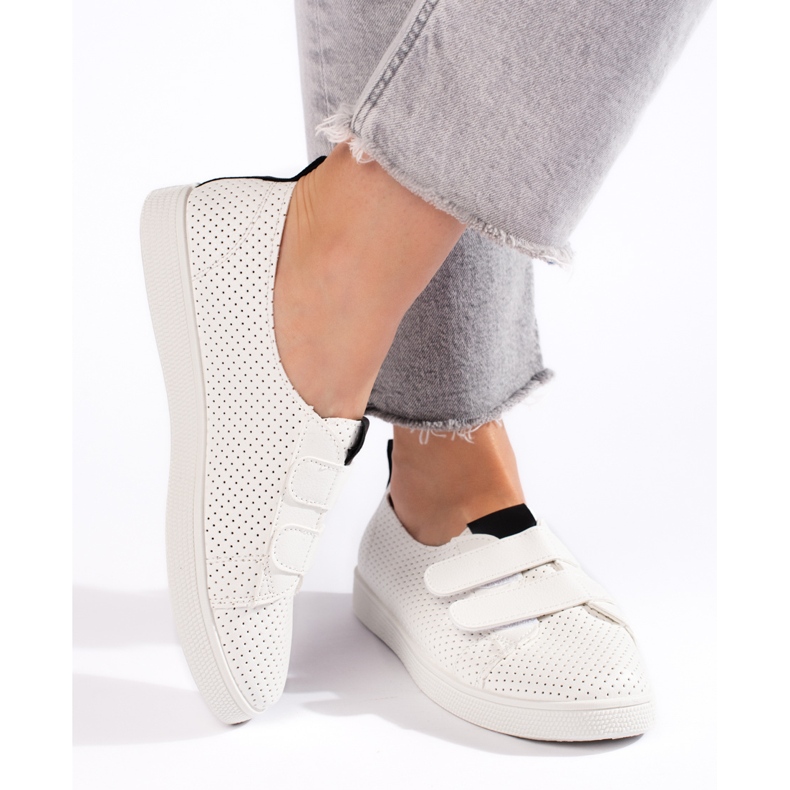 Sneakers bianche da donna con velcro bianca