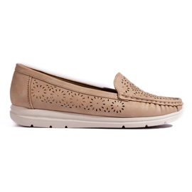 Mocassini traforati da donna, colore beige scuro