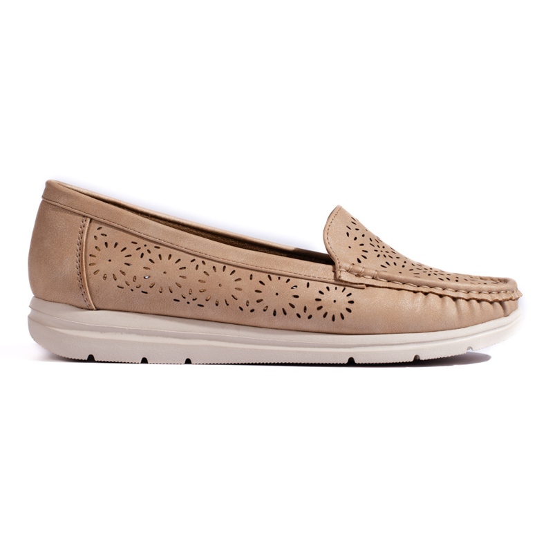 Mocassini traforati da donna, colore beige scuro