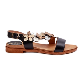 Sandali da Donna in Pelle Decorati con Fiori Laura Messi 2762 Nero