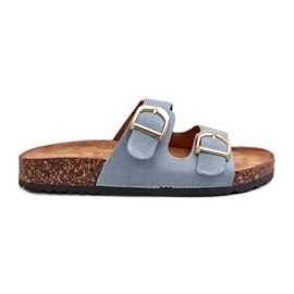 Infradito da donna in denim con plateau in sughero con cinturini, blu Doretta