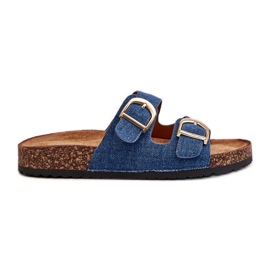 Infradito da donna in denim con plateau in sughero con cinturini, colore blu scuro Doretta