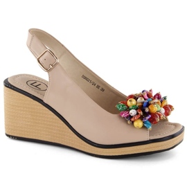 Sandali zeppa in pelle con perline colorate Filippo W PAW528 beige