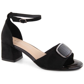 Sandali Sergio Leone W SK444A con tacco alto in pelle scamosciata, colore nero