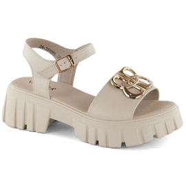Sandali in pelle con tacco alto e plateau Vinceza W JAN301B, beige