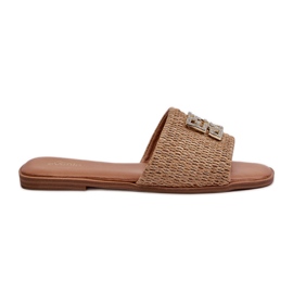 Infradito piatte da donna con treccia e decorazione, Beige Omenna