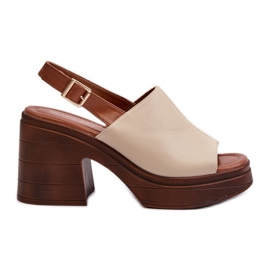 Vinceza Sandali Beige da Donna Realizzati in Eco Pelle Con Tacco Massiccio e Plateau Meeyah Beige