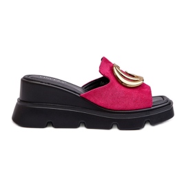 Vinceza Infradito da Donna Realizzate in Eco Camoscio Su Zeppa e Plateau Con Decoro Oro Fucsia Iaria rosa