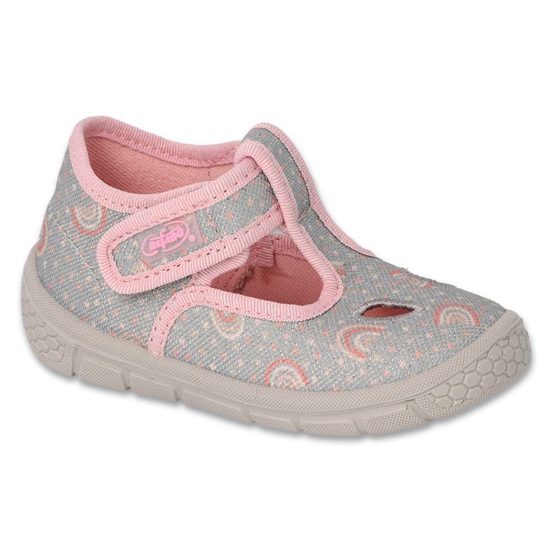 Ciabatte per bambini Befado con velcro 630P013 grigio e rosa