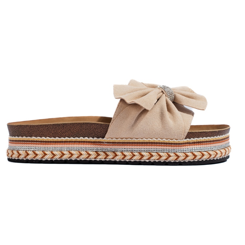 Ciabatte in camoscio beige con fiocco