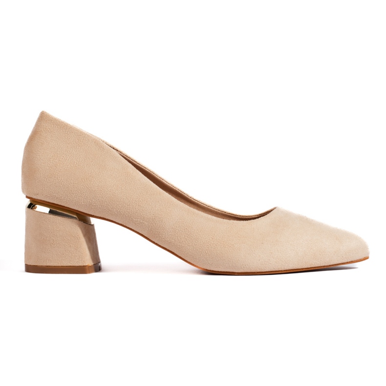 Décolleté in camoscio beige con tacco basso
