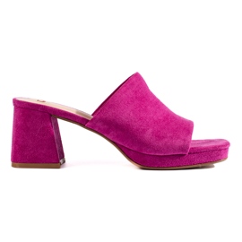 Mules con tacco alto in camoscio fucsia rosa