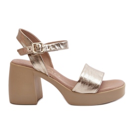 Zazoo 40386 Sandali in pelle da donna su un blocco, Oro d'oro