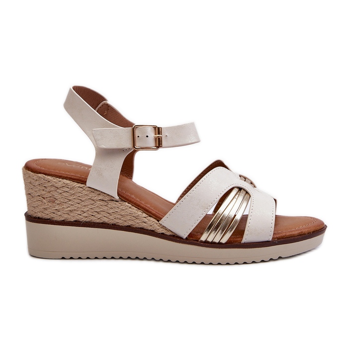Sandali Con Zeppa Da Donna Con Intreccio, Starlenna Bianco/Oro bianca