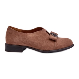 Scarpe da Donna Realizzate in Eco Pelle Scamosciata con Tacco Basso Con Decorazione, Hadiena Marrone