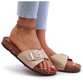 Infradito da donna con plateau in sughero con fibbia, Moaxi beige