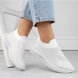 S.Barski Scarpe sportive slip-on da donna con zirconi, bianche D&amp;A TW121 bianco