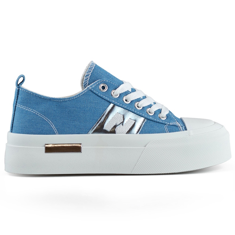 Sneaker in denim da donna alla moda con suola spessa e plateau blu
