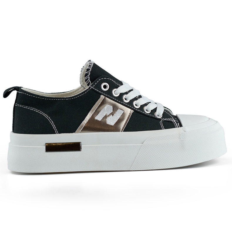 Sneaker da donna nere alla moda con suola spessa e plateau nero