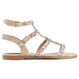 Sandali gladiatore da donna beige con pietre decorative